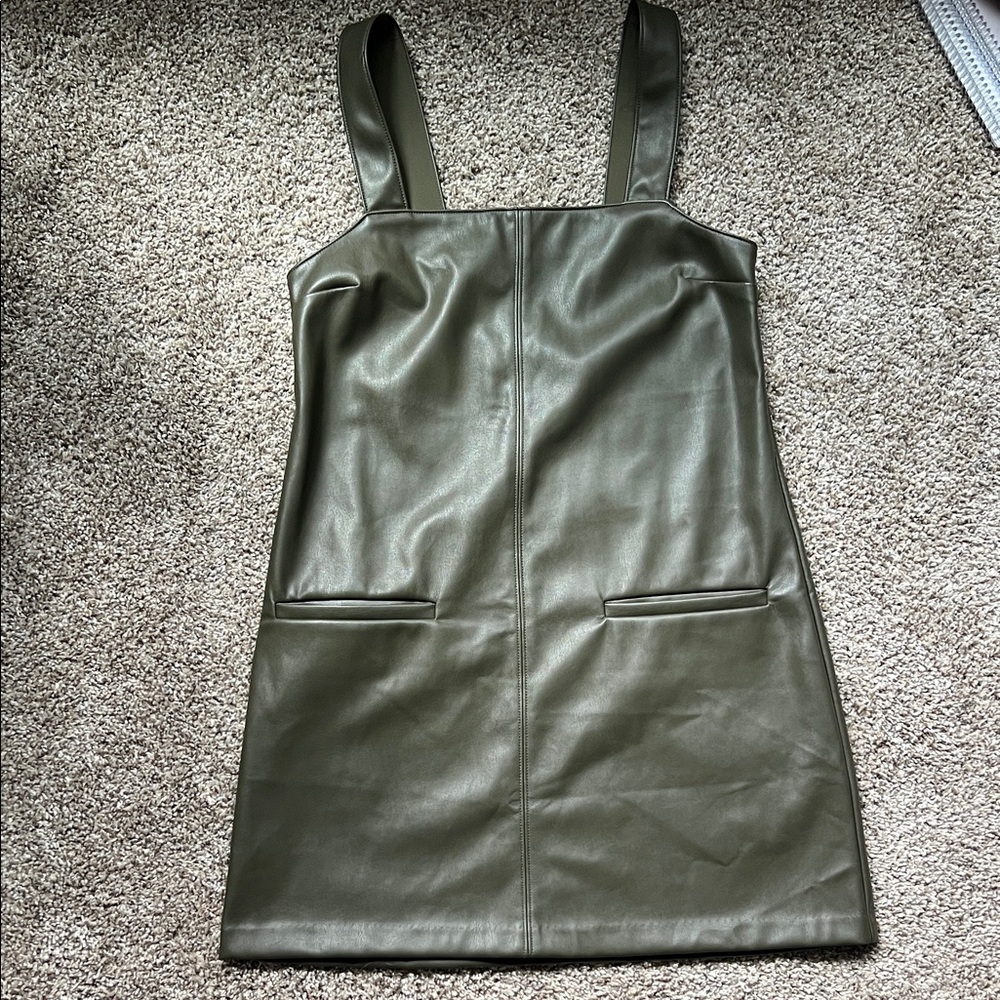 Abercrombie & Fitch Olive Faux Leather Shift Dress